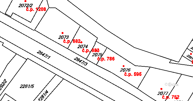 Rýmařov 786 na parcele st. 2075 v KÚ Rýmařov, Katastrální mapa