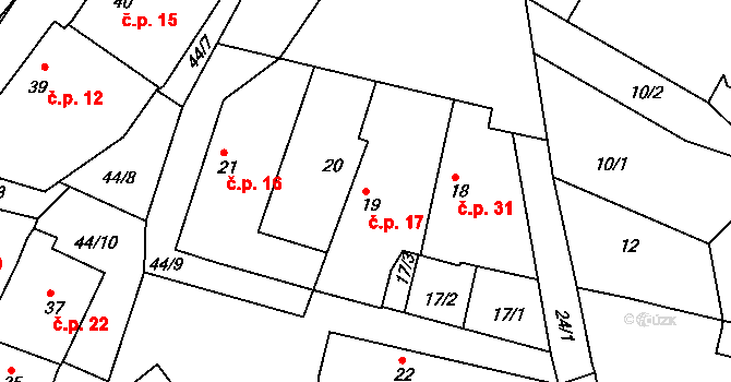 Skramníky 17, Klučov na parcele st. 19 v KÚ Skramníky, Katastrální mapa