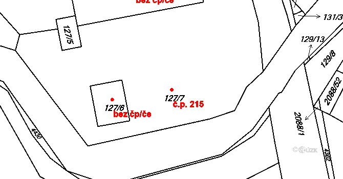 Třeboň II 215, Třeboň na parcele st. 127/7 v KÚ Třeboň, Katastrální mapa