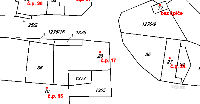 Horní Kozolupy 17 na parcele st. 20 v KÚ Horní Kozolupy, Katastrální mapa