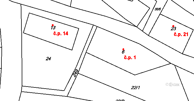 Chloumek 1, Boháňka na parcele st. 6 v KÚ Chloumek u Hořic, Katastrální mapa
