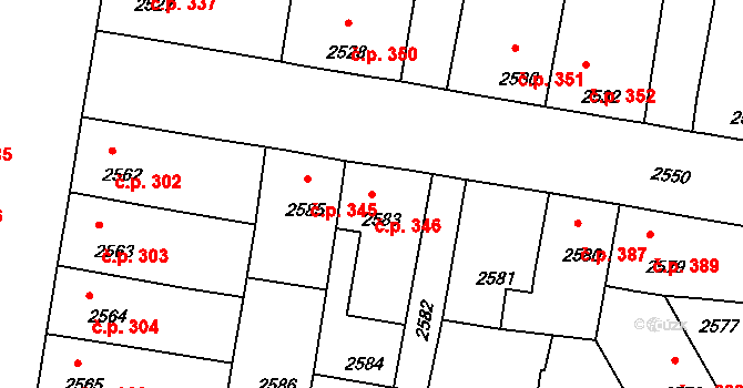 Mimoň I 346, Mimoň na parcele st. 2583 v KÚ Mimoň, Katastrální mapa