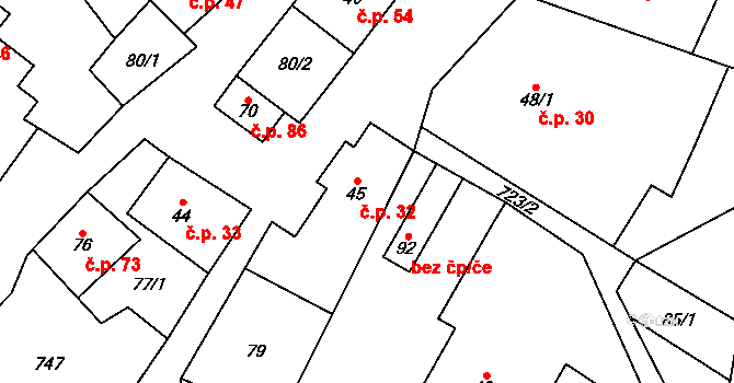 Brdo 32, Stará Paka na parcele st. 45 v KÚ Brdo, Katastrální mapa