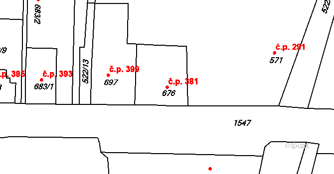 Prachatice II 381, Prachatice na parcele st. 676 v KÚ Prachatice, Katastrální mapa