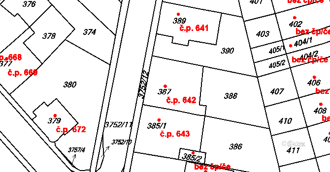 Žamberk 642 na parcele st. 387 v KÚ Žamberk, Katastrální mapa