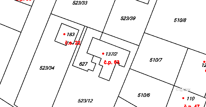 Horoušánky 63, Horoušany na parcele st. 137/2 v KÚ Horoušany, Katastrální mapa