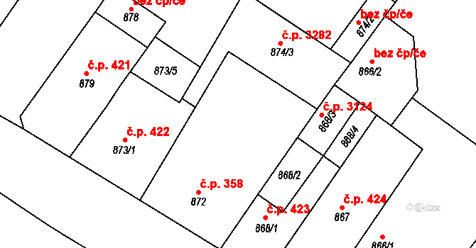 Teplice 358 na parcele st. 872 v KÚ Teplice, Katastrální mapa