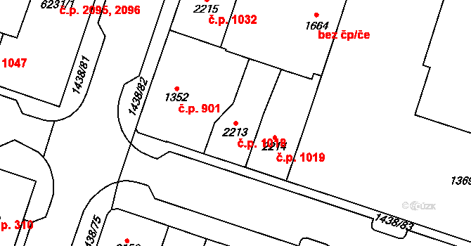 Cheb 1018 na parcele st. 2213 v KÚ Cheb, Katastrální mapa