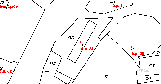 Limuzy 24, Tismice na parcele st. 13 v KÚ Limuzy, Katastrální mapa