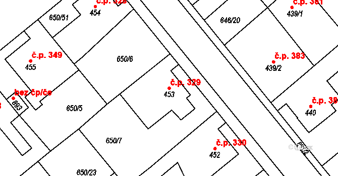 Borohrádek 329 na parcele st. 453 v KÚ Borohrádek, Katastrální mapa