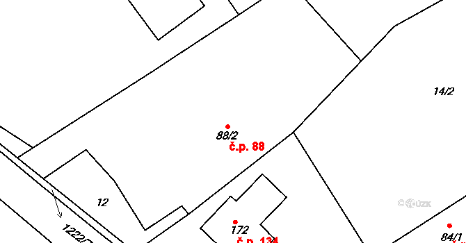 Semechnice 88 na parcele st. 88/2 v KÚ Semechnice, Katastrální mapa