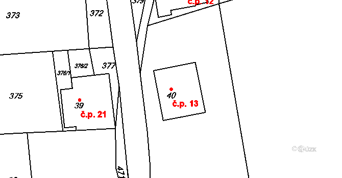 Vazovec 13, Turnov na parcele st. 40 v KÚ Malý Rohozec, Katastrální mapa