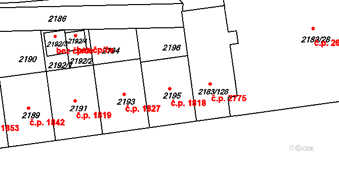 Žižkov 1818, Praha na parcele st. 2195 v KÚ Žižkov, Katastrální mapa