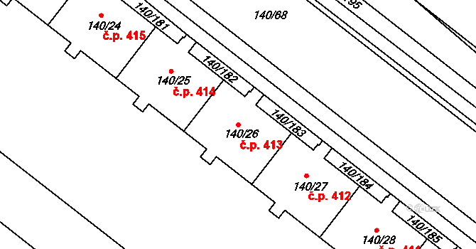 Lhotka 413, Praha na parcele st. 140/26 v KÚ Lhotka, Katastrální mapa