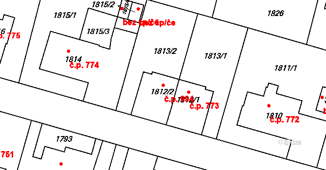 Střešovice 994, Praha na parcele st. 1812/2 v KÚ Střešovice, Katastrální mapa