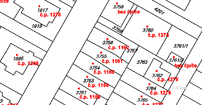 Dejvice 1161, Praha na parcele st. 3755 v KÚ Dejvice, Katastrální mapa