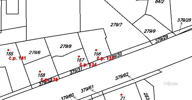 Počaply 133, Králův Dvůr na parcele st. 156 v KÚ Počaply, Katastrální mapa