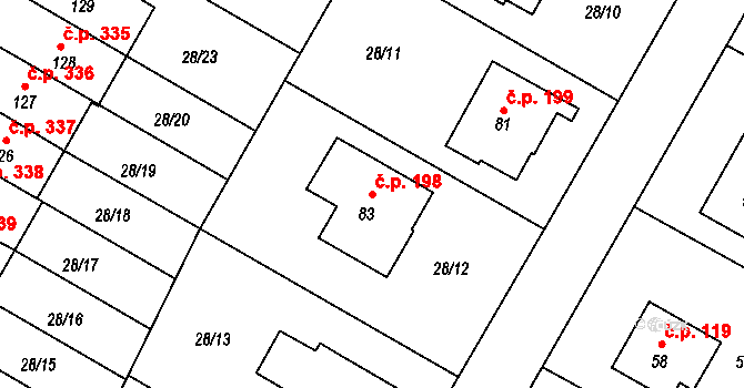 Příbram V-Zdaboř 198, Příbram na parcele st. 83 v KÚ Zdaboř, Katastrální mapa