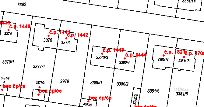 České Budějovice 7 1443, České Budějovice na parcele st. 3380/3 v KÚ České Budějovice 7, Katastrální mapa