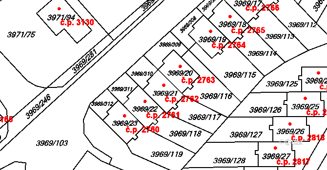 Česká Lípa 2762 na parcele st. 3969/21 v KÚ Česká Lípa, Katastrální mapa