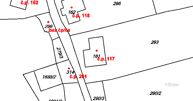 Dětřichov 117 na parcele st. 161 v KÚ Dětřichov u Frýdlantu, Katastrální mapa