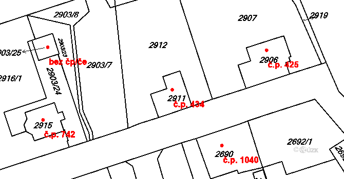 Rumburk 1 434, Rumburk na parcele st. 2911 v KÚ Rumburk, Katastrální mapa