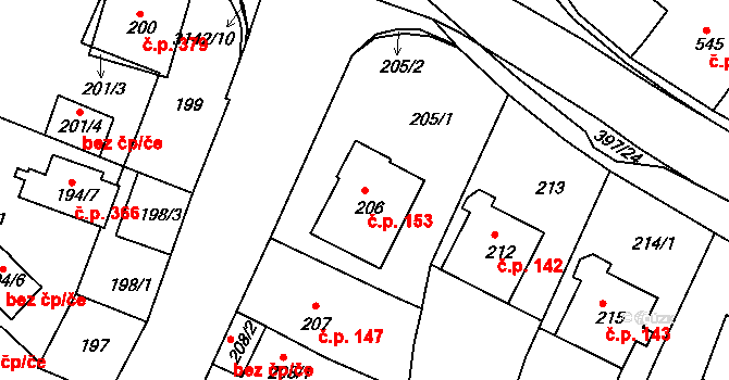 Pražské Předměstí 153, Bílina na parcele st. 206 v KÚ Bílina, Katastrální mapa