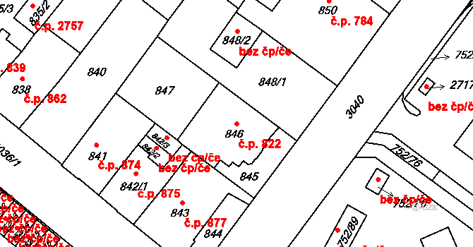 Předměstí 822, Opava na parcele st. 846 v KÚ Opava-Předměstí, Katastrální mapa