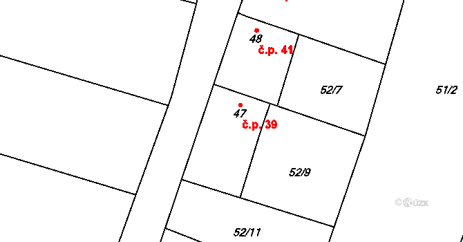 Miškovice 39, Třebovle na parcele st. 47 v KÚ Miškovice u Kouřimi, Katastrální mapa