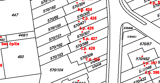 Žďár nad Sázavou 2 428, Žďár nad Sázavou na parcele st. 570/388 v KÚ Zámek Žďár, Katastrální mapa