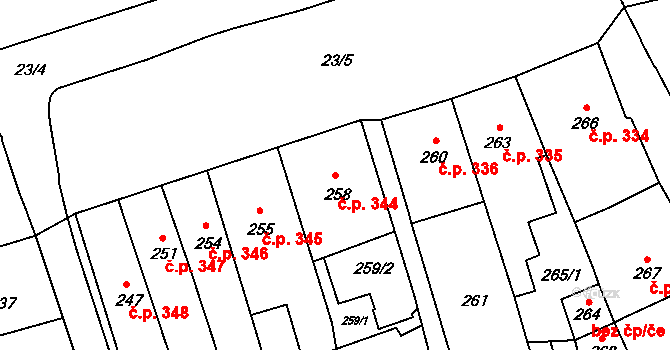 Šluknov 344 na parcele st. 258 v KÚ Šluknov, Katastrální mapa