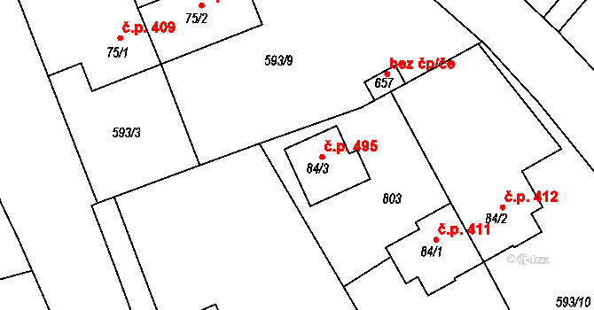 Olešovice 495, Kamenice na parcele st. 84/3 v KÚ Ládví, Katastrální mapa