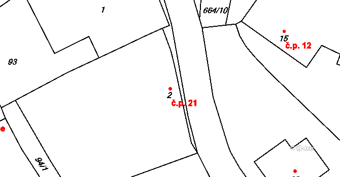 Boreč 21 na parcele st. 2 v KÚ Boreč, Katastrální mapa