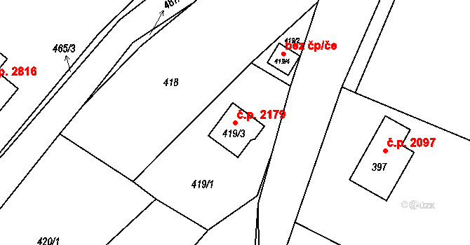 Rožnov pod Radhoštěm 2179 na parcele st. 419/3 v KÚ Hážovice, Katastrální mapa