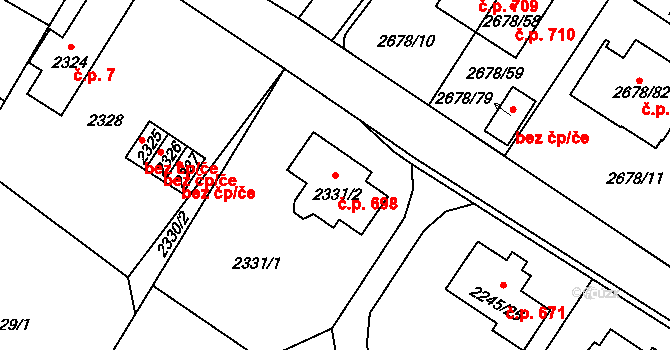 Rapotín 698 na parcele st. 2331/2 v KÚ Rapotín, Katastrální mapa