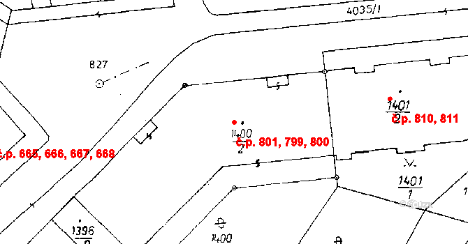 Poděbrady II 799,800,801, Poděbrady na parcele st. 1400/2 v KÚ Poděbrady, Katastrální mapa