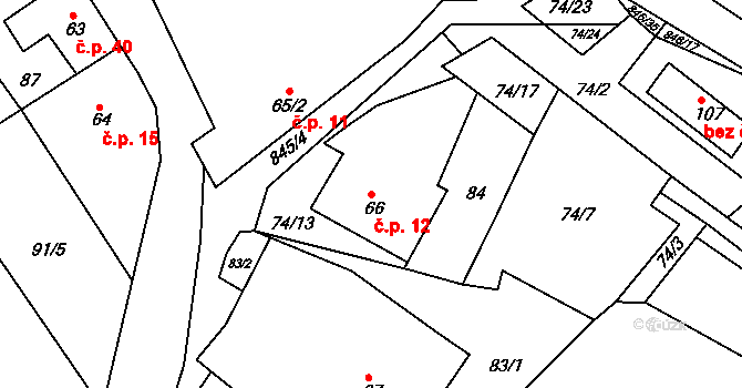Vranová Lhota 12 na parcele st. 66 v KÚ Vranová Lhota, Katastrální mapa