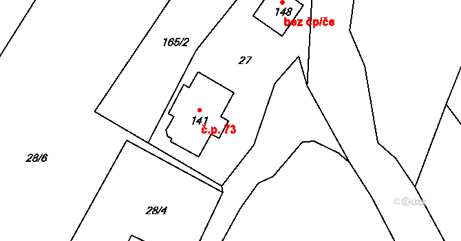 Pulovice 73, Šemnice na parcele st. 141 v KÚ Pulovice, Katastrální mapa
