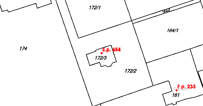 Záblatí 454, Bohumín na parcele st. 172/3 v KÚ Záblatí u Bohumína, Katastrální mapa
