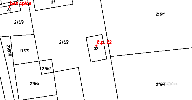 Dobrošov 22, Hrazany na parcele st. 32 v KÚ Dobrošov u Hrazan, Katastrální mapa