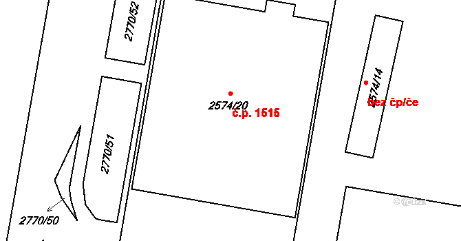 Hostivař 1515, Praha na parcele st. 2574/20 v KÚ Hostivař, Katastrální mapa
