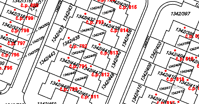 Jinonice 813, Praha na parcele st. 1342/441 v KÚ Jinonice, Katastrální mapa