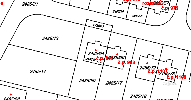 Modřice 985 na parcele st. 2485/64 v KÚ Modřice, Katastrální mapa