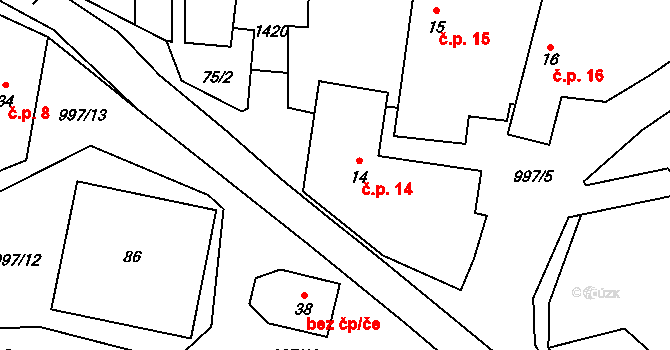 Louka 14, Jemnice na parcele st. 14 v KÚ Louka u Jemnice, Katastrální mapa