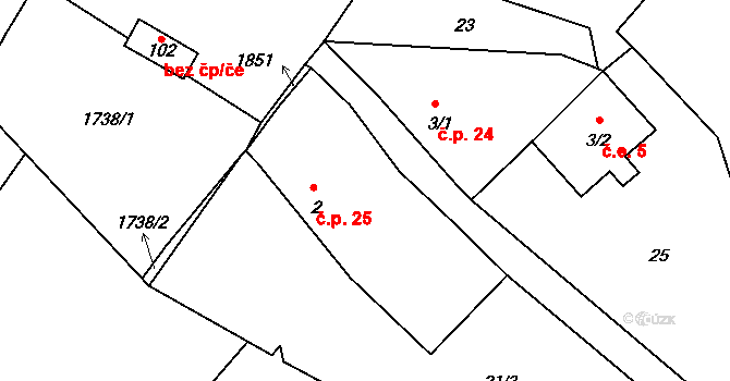 Býkovice 25, Louňovice pod Blaníkem na parcele st. 2 v KÚ Býkovice u Louňovic, Katastrální mapa