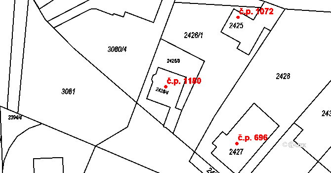 Kuřim 1180 na parcele st. 2426/4 v KÚ Kuřim, Katastrální mapa