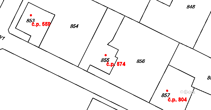 Polanka nad Odrou 574, Ostrava na parcele st. 855 v KÚ Polanka nad Odrou, Katastrální mapa