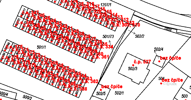 Bystřice nad Pernštejnem 334 na parcele st. 501/30 v KÚ Bystřice nad Pernštejnem, Katastrální mapa