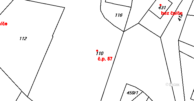 Horní Ves 57, Fryšták na parcele st. 110 v KÚ Horní Ves u Fryštáku, Katastrální mapa