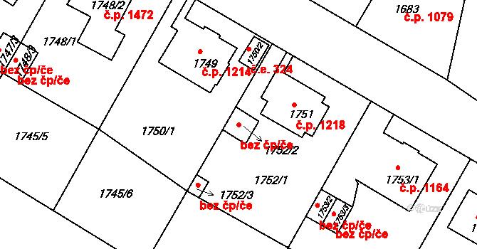 Děčín 40680975 na parcele st. 1752/2 v KÚ Podmokly, Katastrální mapa
